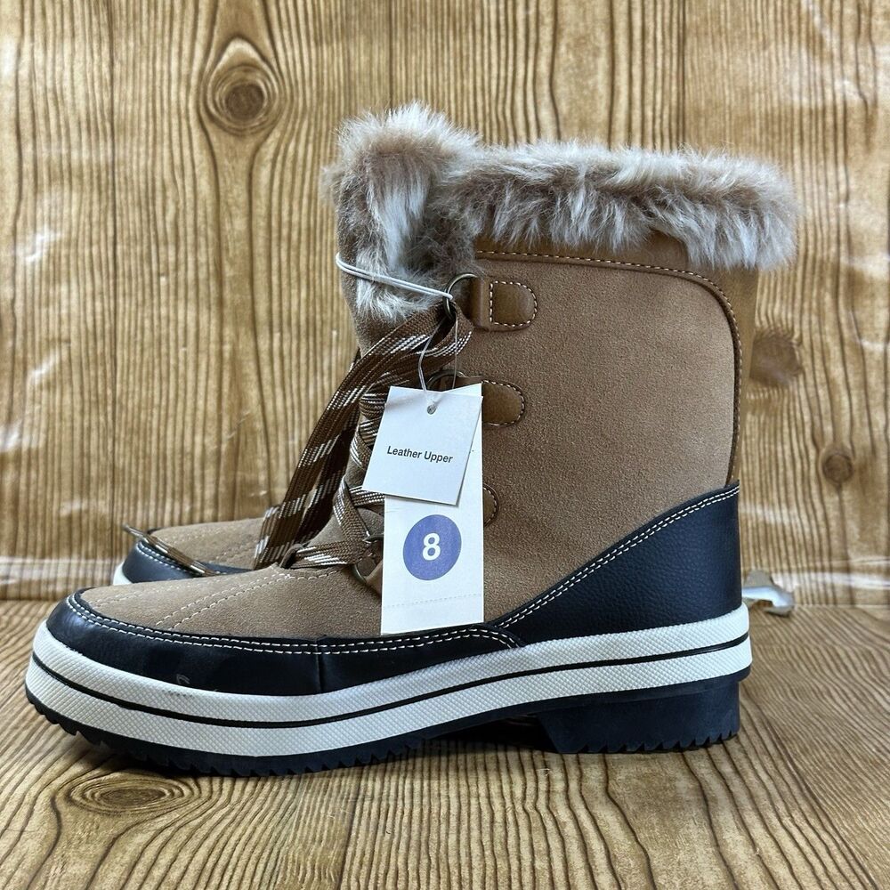 Universal Thread Ellysia Winter Boots Womens Size 8 Tan Faux Fur Lined NEW